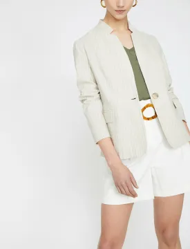 10612 Ecru High Collar Striped Linen acket