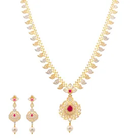 22K Gold, Ruby, & Pearls Veena Jewelry Set (101.8gm)