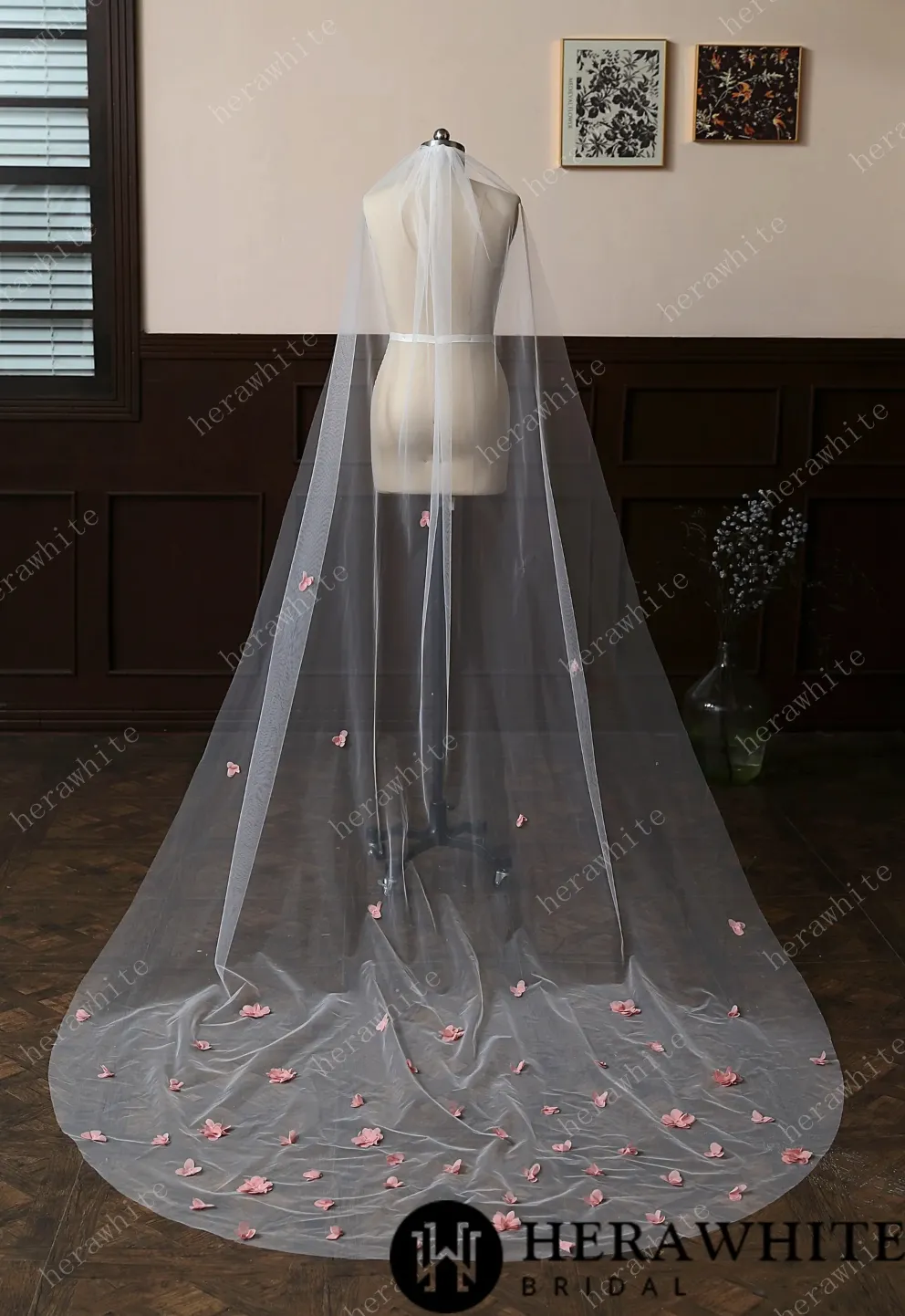 3D Lace Flower Cathedral Length Wedding Veil