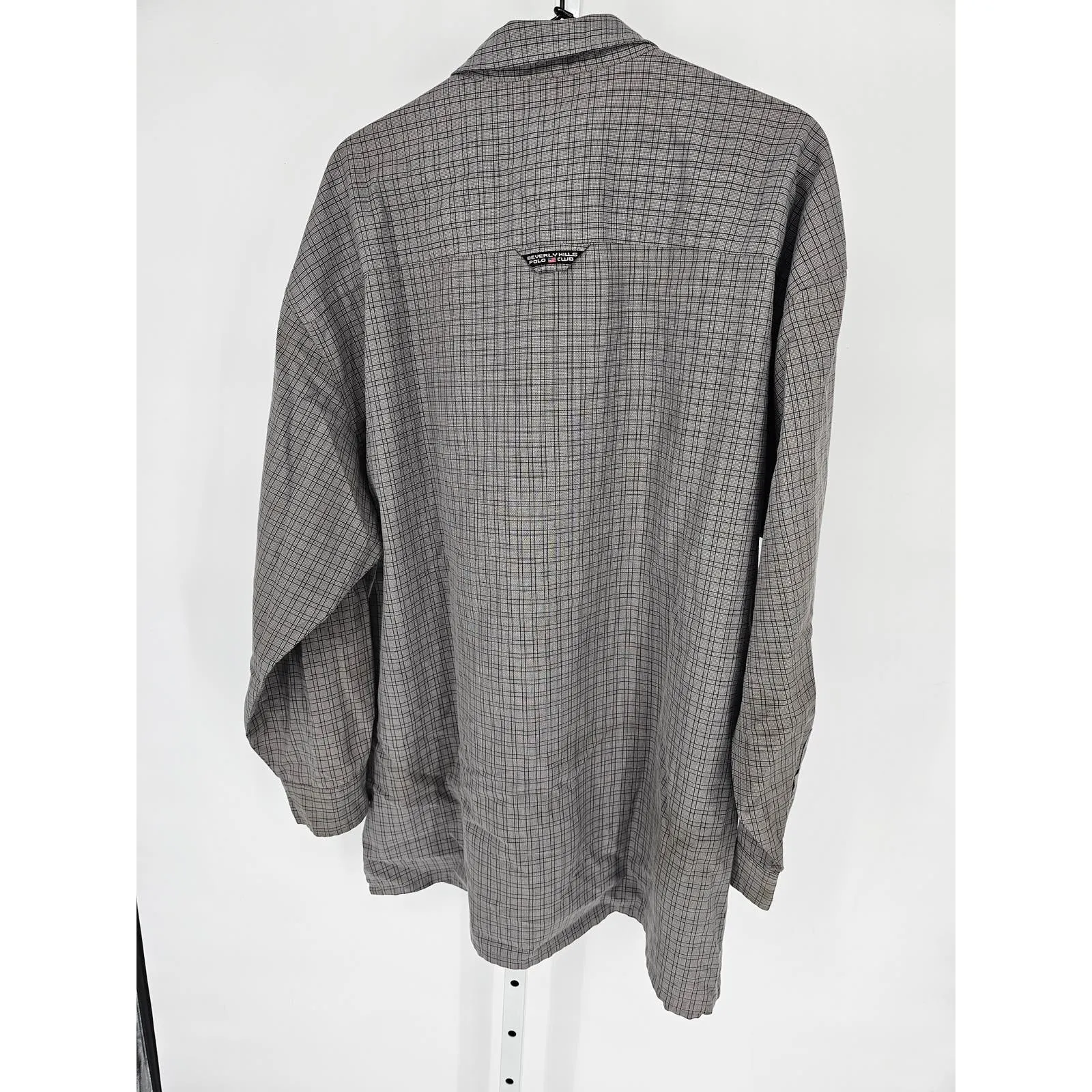 Beverly Hills Polo Club Mens Sz XL Long Sleeve Button Up Dress Shirt Gray Plaid