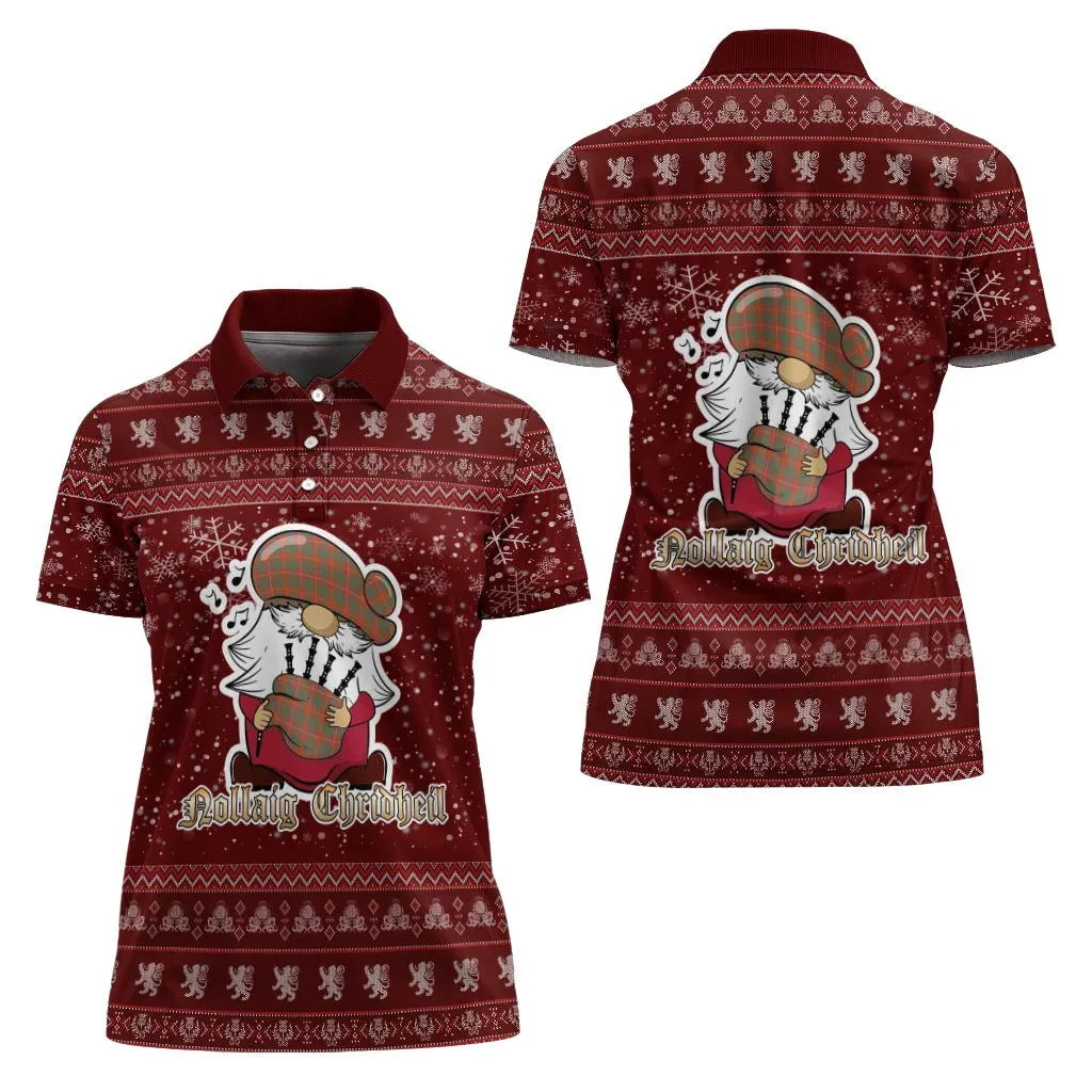 Bruce Ancient Clan Christmas Family Polo Shirt with Funny Gnome Playing Bagpipes