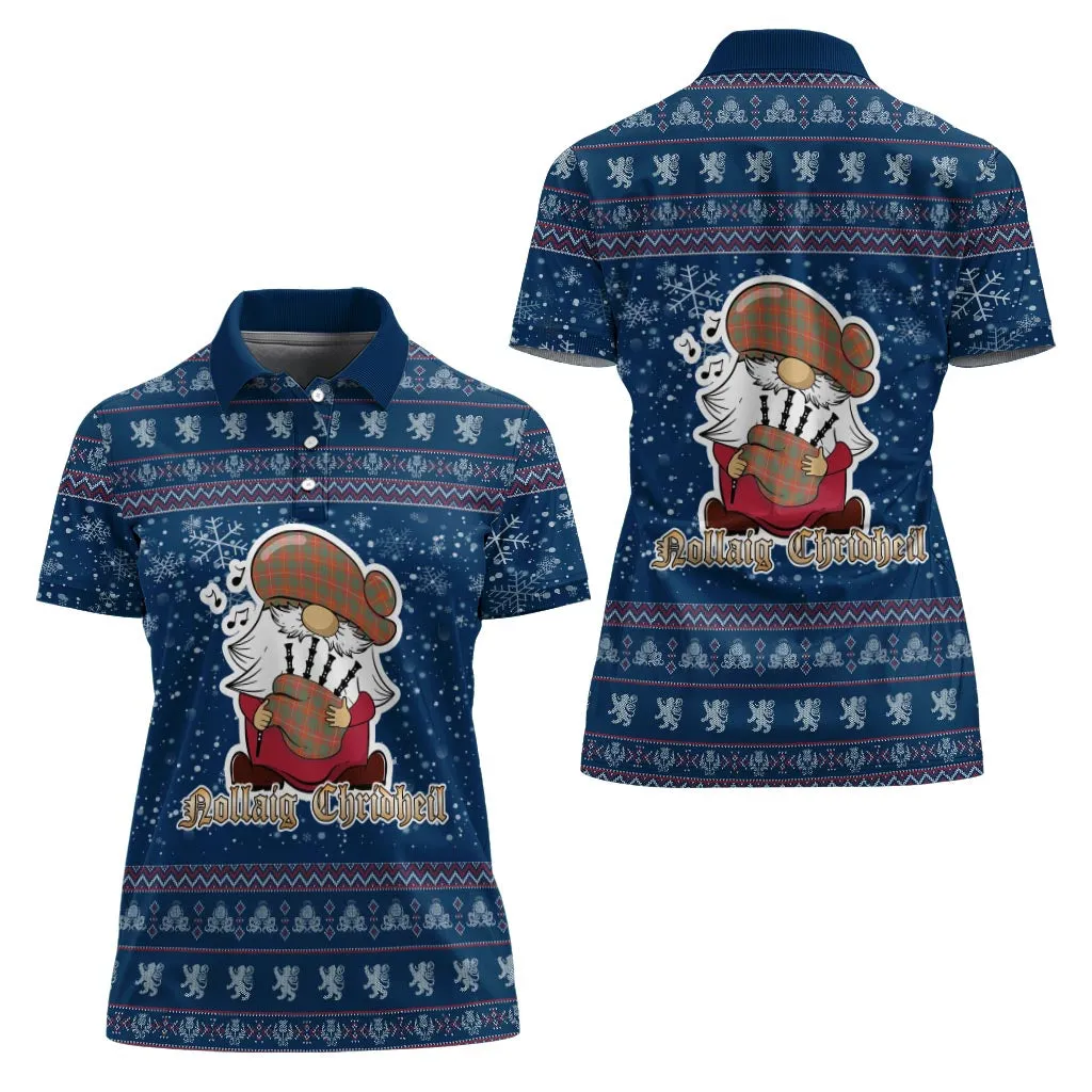 Bruce Ancient Clan Christmas Family Polo Shirt with Funny Gnome Playing Bagpipes