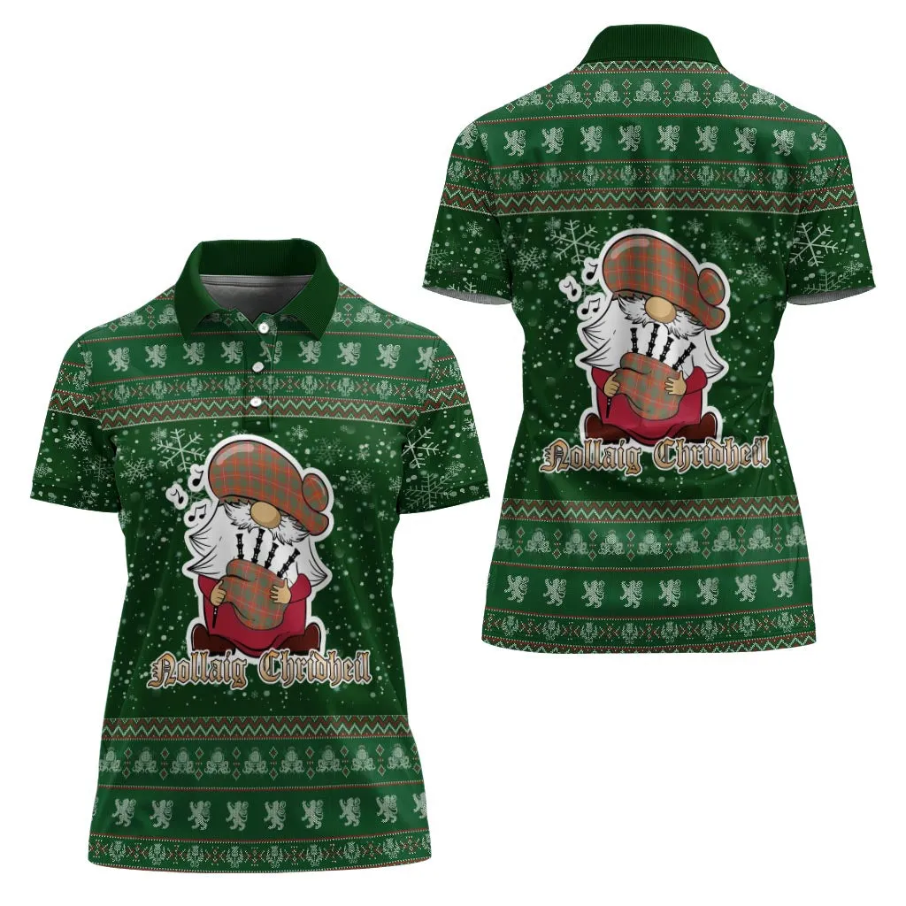 Bruce Ancient Clan Christmas Family Polo Shirt with Funny Gnome Playing Bagpipes