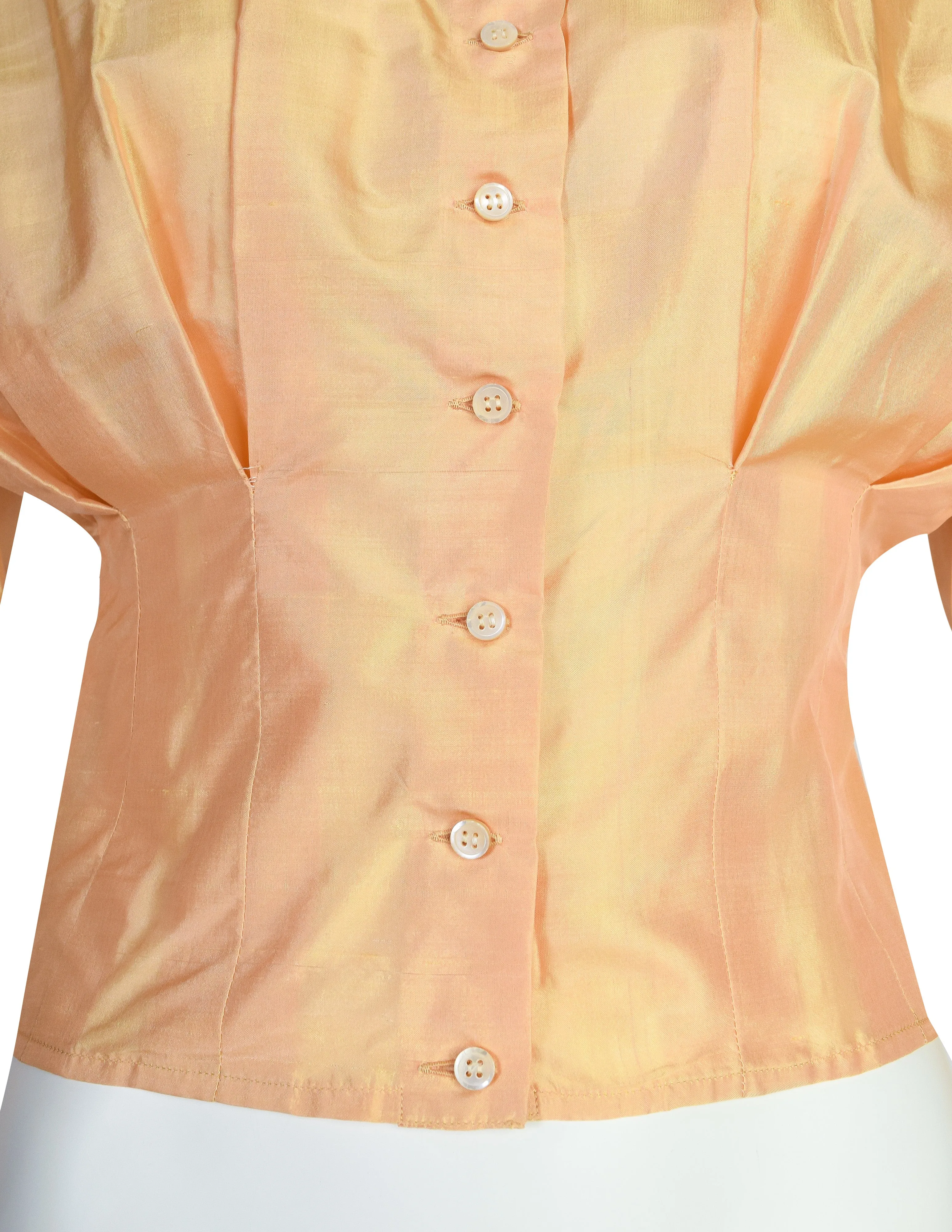 Callaghan by Romeo Gigli Vintage SS 1987 Orange Sherbet Iridescent Silk Top
