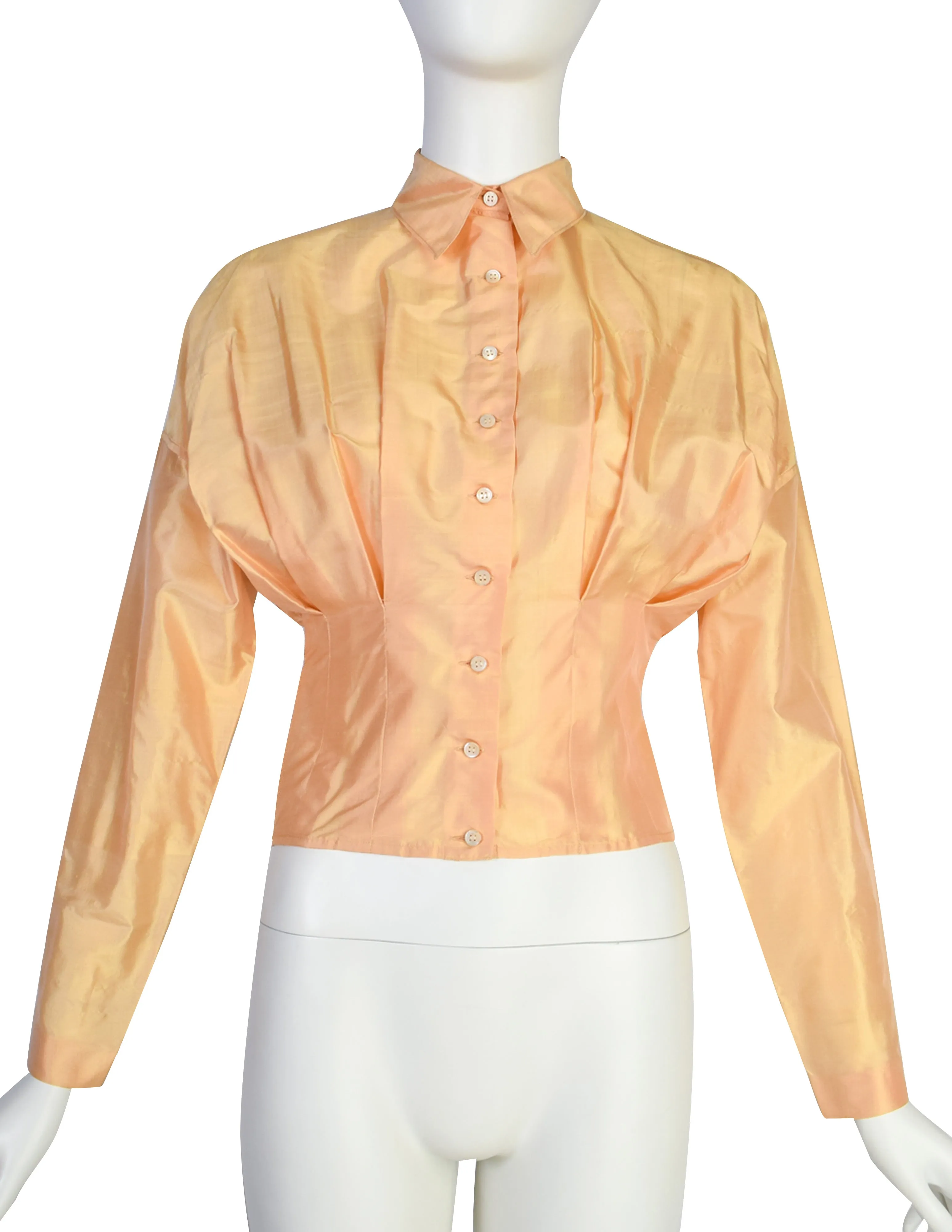 Callaghan by Romeo Gigli Vintage SS 1987 Orange Sherbet Iridescent Silk Top