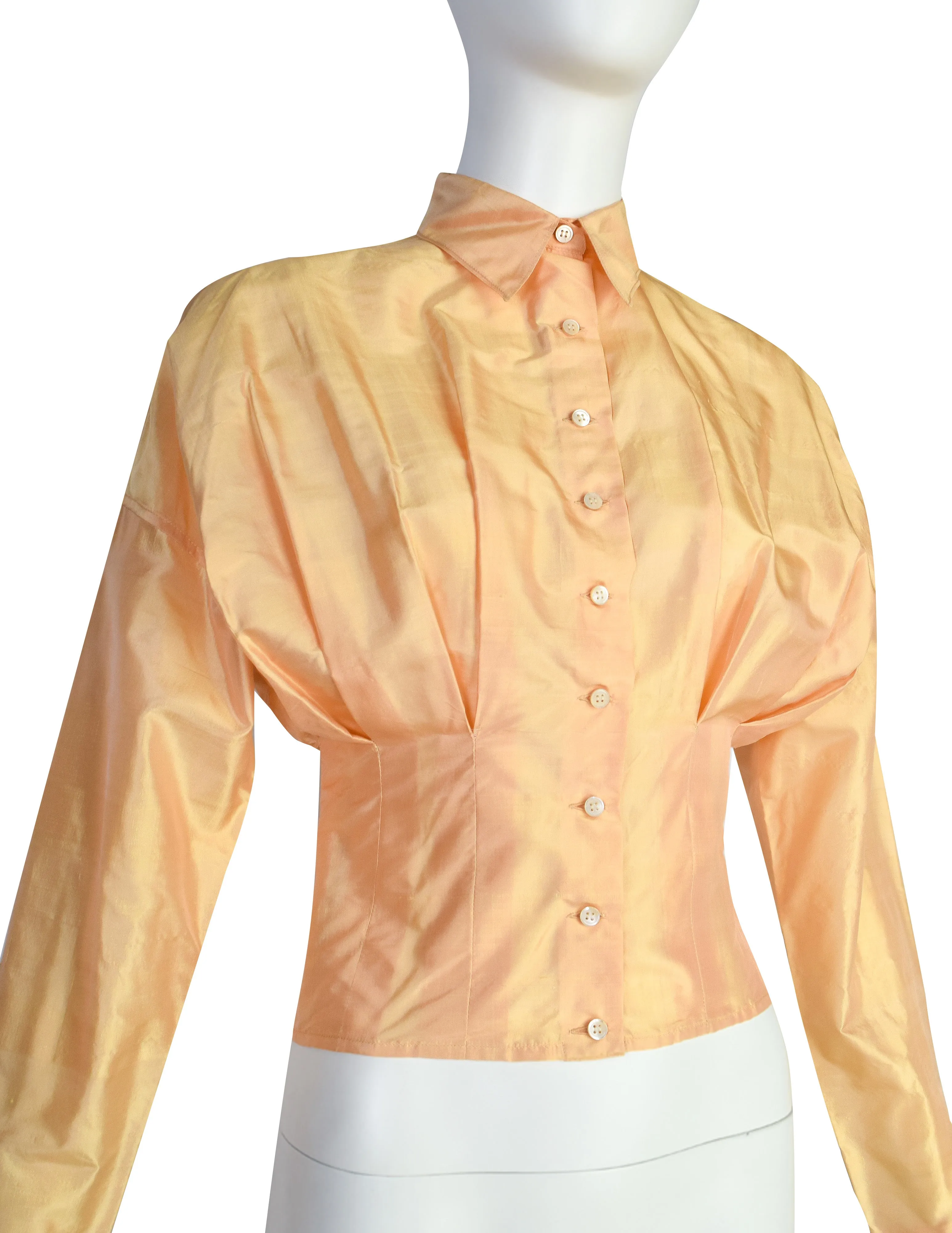 Callaghan by Romeo Gigli Vintage SS 1987 Orange Sherbet Iridescent Silk Top