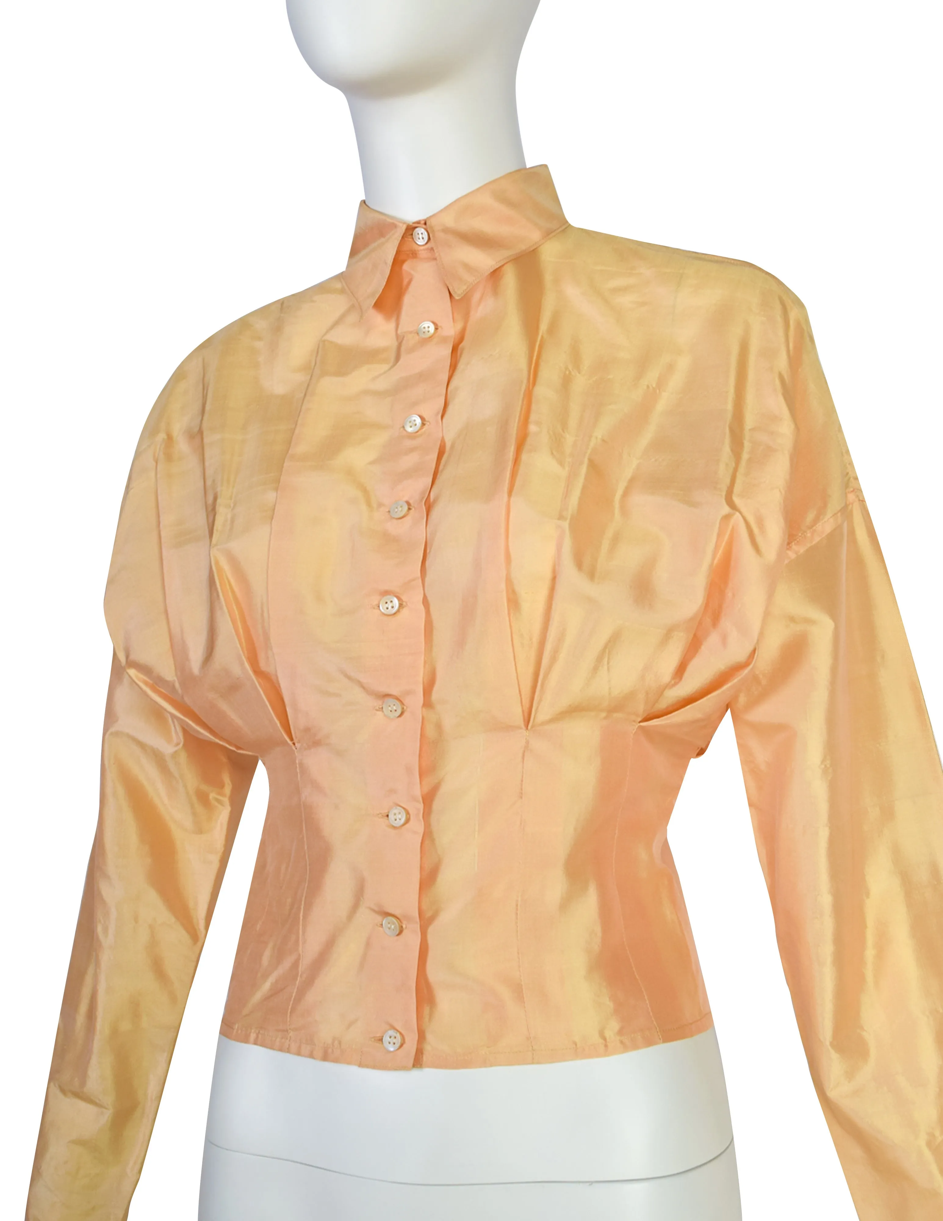 Callaghan by Romeo Gigli Vintage SS 1987 Orange Sherbet Iridescent Silk Top