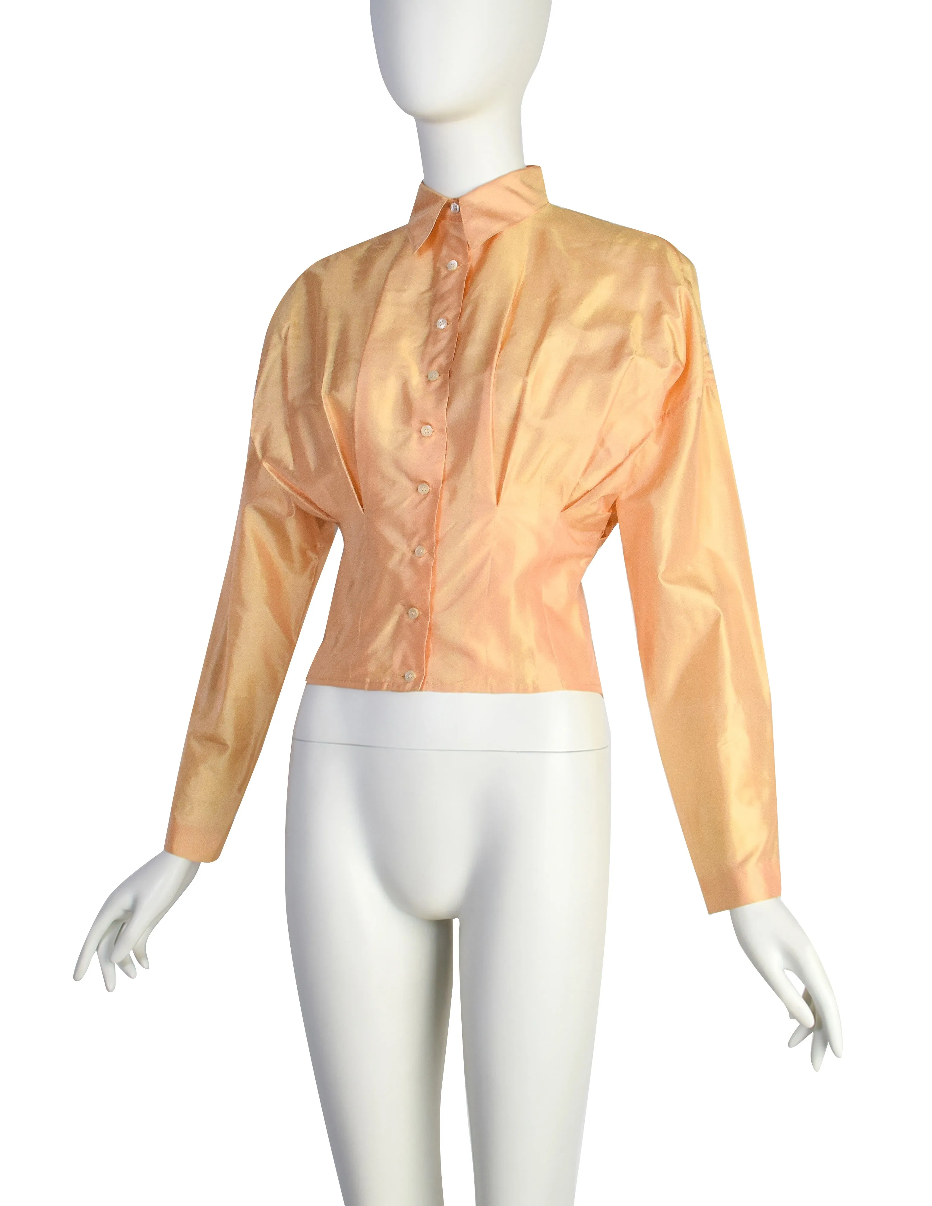 Callaghan by Romeo Gigli Vintage SS 1987 Orange Sherbet Iridescent Silk Top