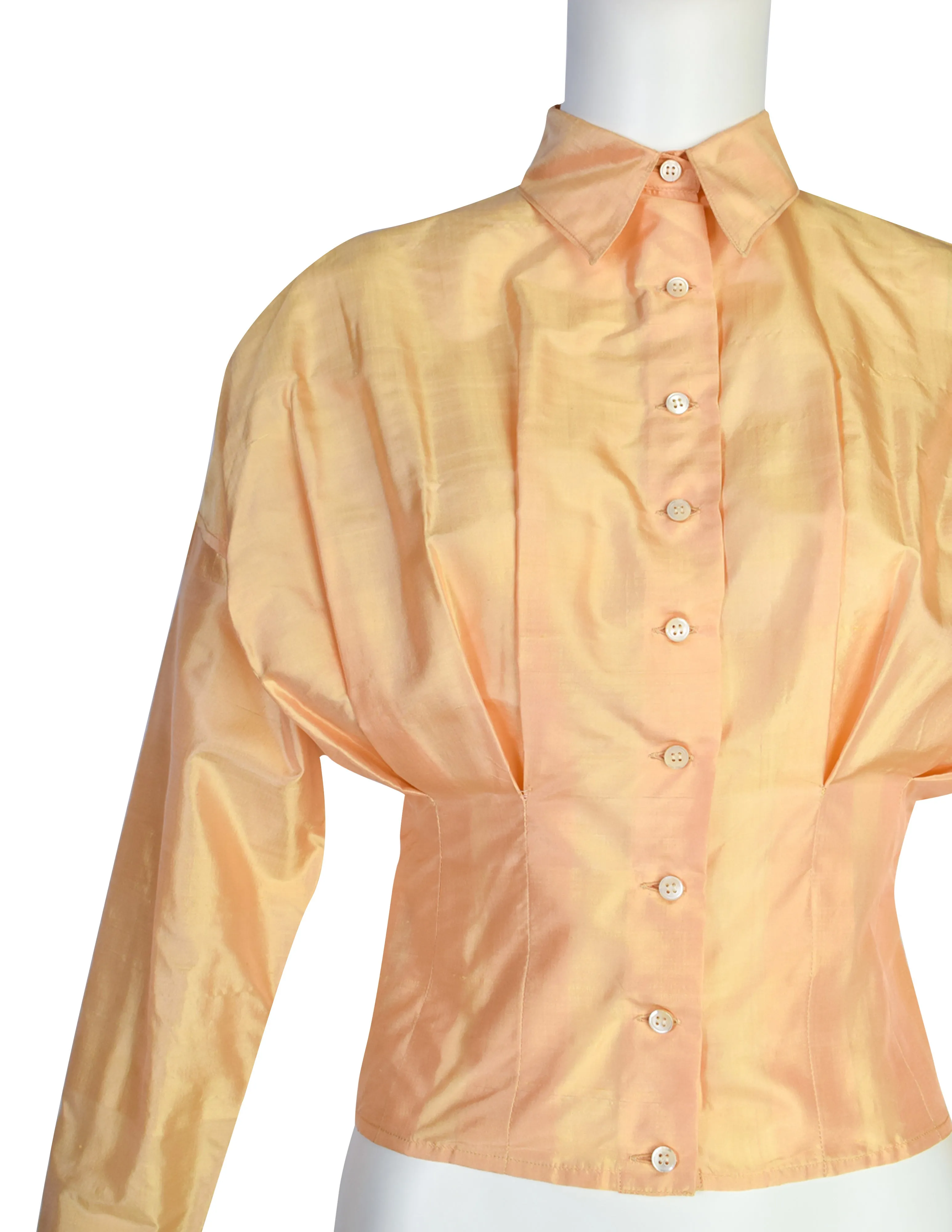 Callaghan by Romeo Gigli Vintage SS 1987 Orange Sherbet Iridescent Silk Top