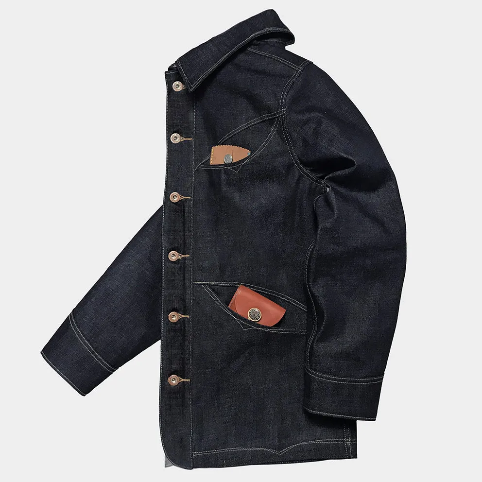 DDL 317-BYRON OV REGULAR FIT 4 POCKET CONE MILLS ORGANIC COTTON DENIM CHORE COAT-12.75oz-RAW INDIGO