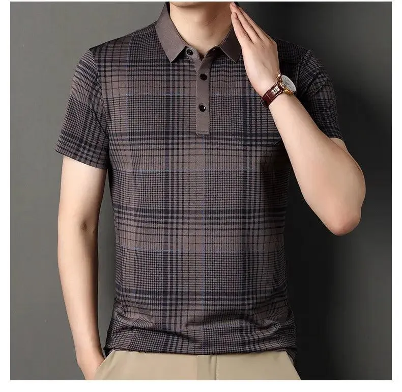 DomiGe Men's Polo Shirt Versatile Plaid Polo Shirt