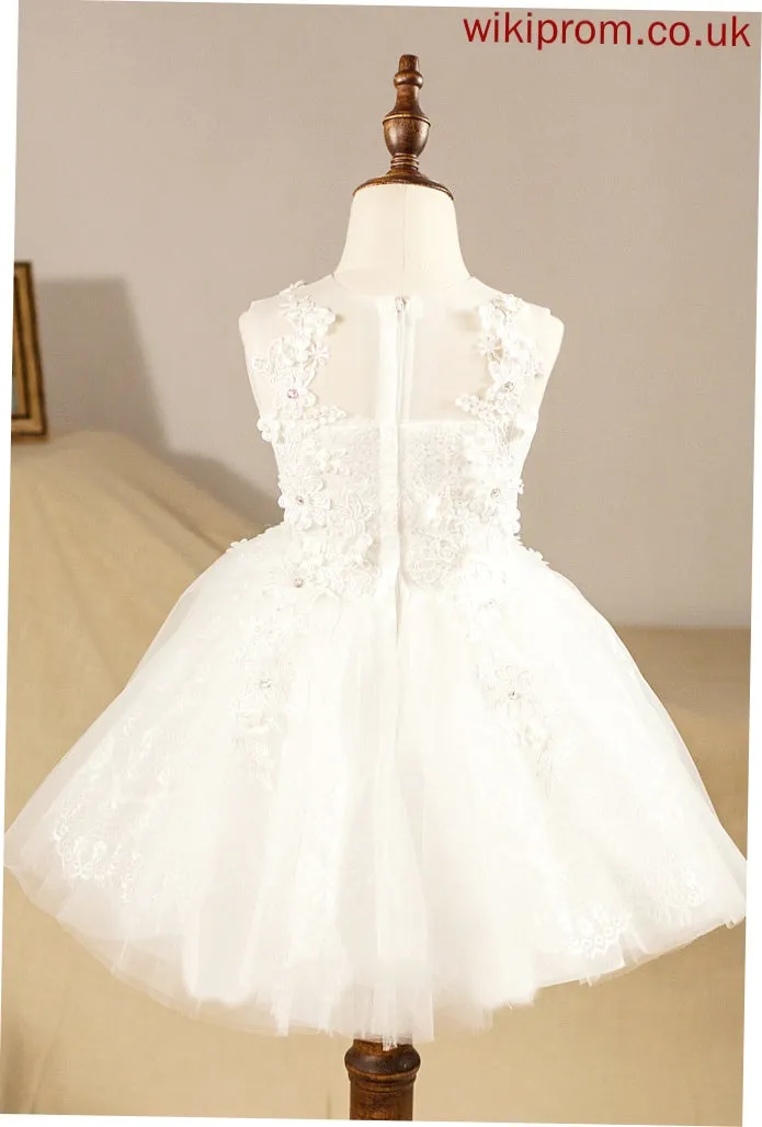 Dress Beading/Appliques Flower Tulle Flower Girl Dresses Leyla Scoop Ball-Gown/Princess With - Sleeveless Neck Knee-length Girl