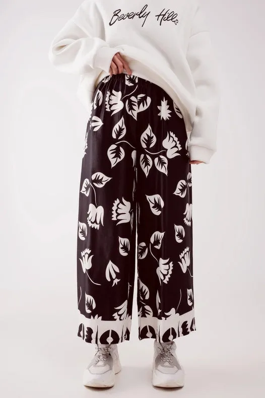 Elasticated Super Wide Leg Pants In Black
