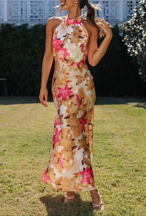 Fashion Tie Halter Lace-Up Backless Dress