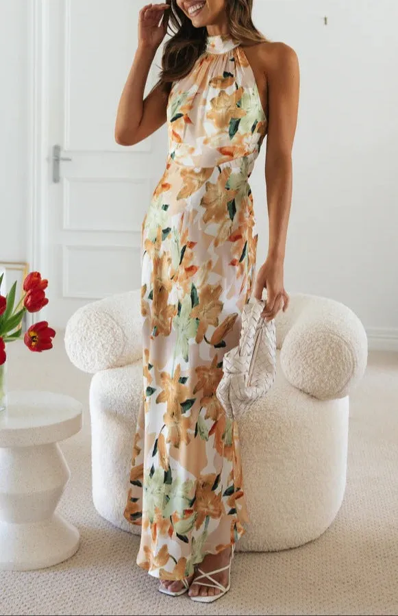 Fashion Tie Halter Lace-Up Backless Dress