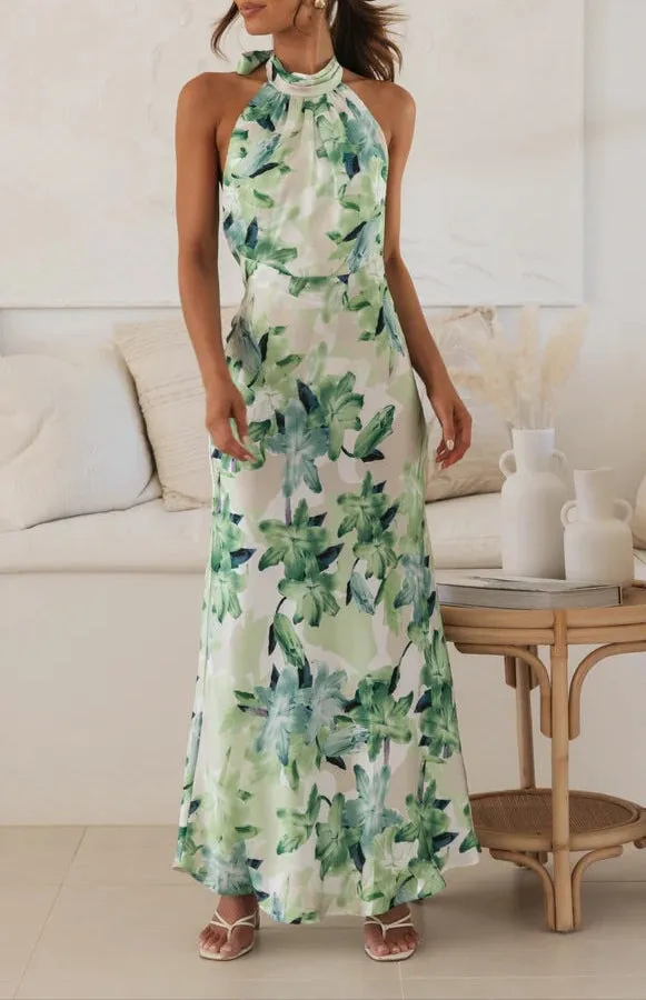 Fashion Tie Halter Lace-Up Backless Dress