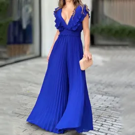 Fashion V-Neck Ruffled Pleated Dress