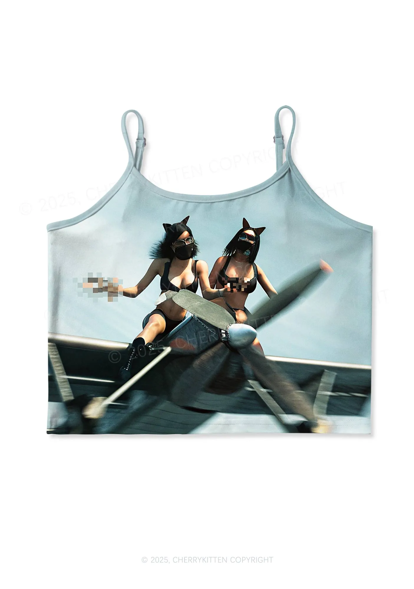 Girls Airplane Race Y2K Print Cami Crop Top Cherrykitten