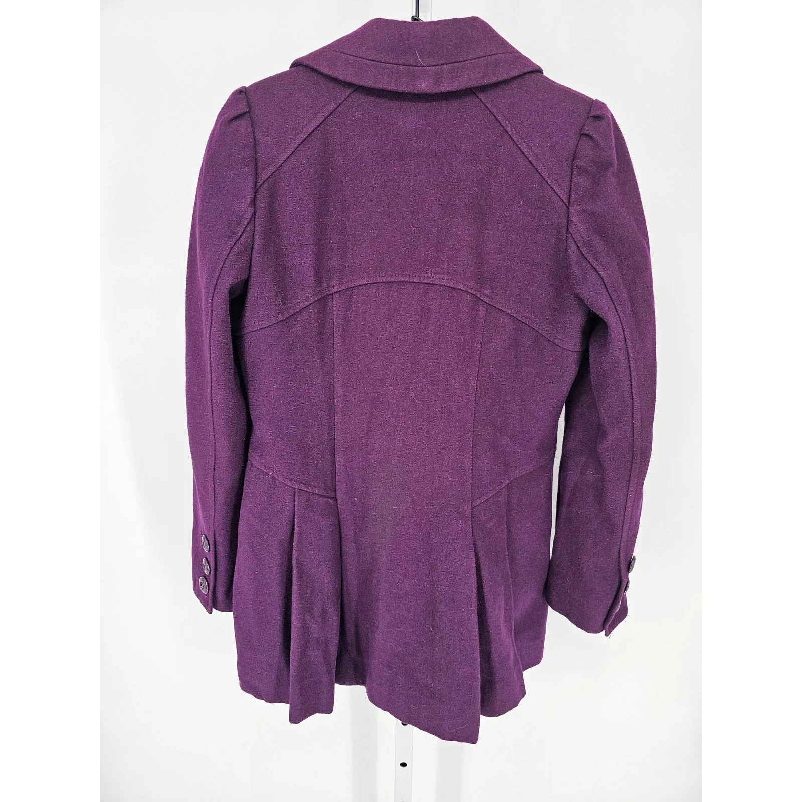 Guess Womens Sz M Double Breasted Hip Length Wool Trench Style Peacoat PURPLE