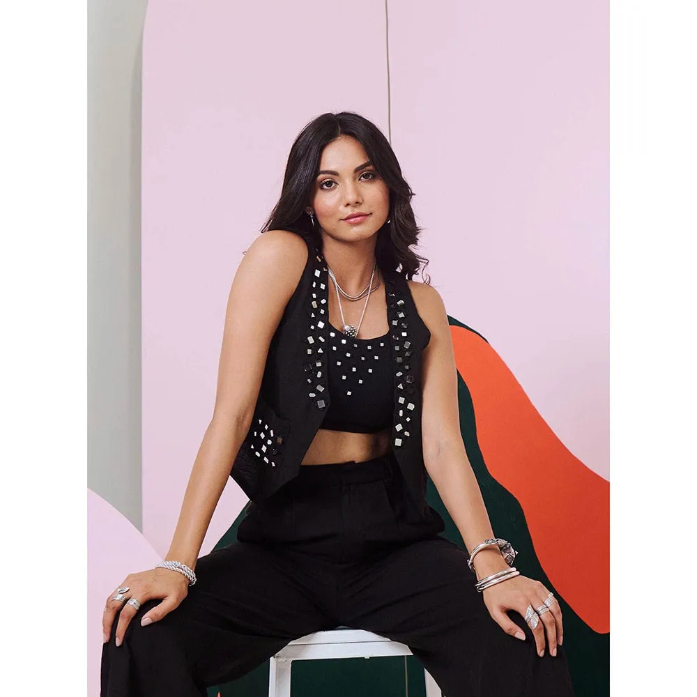 Gulaal Aaina Black Mirror Embroidered Waist Coat