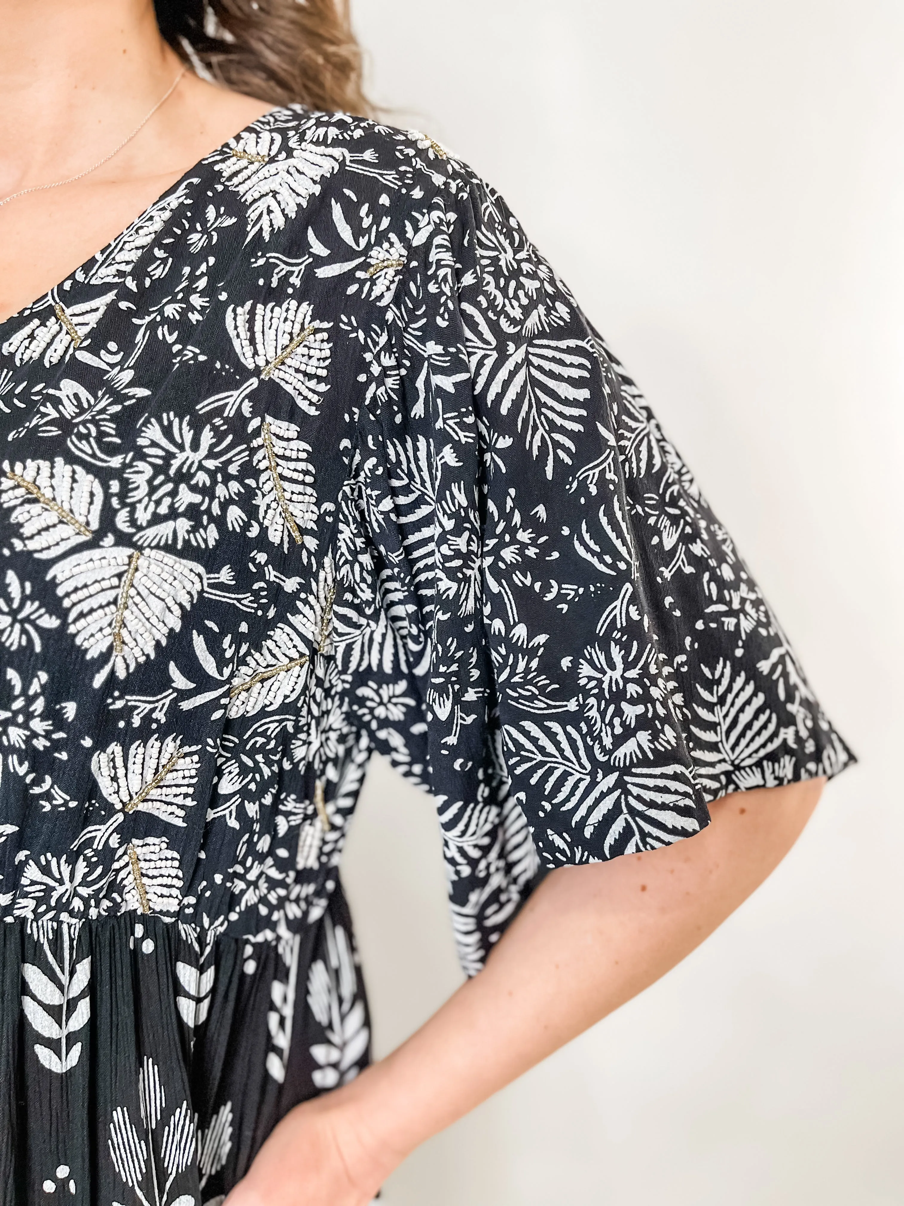 Leaf Beaded Tiered Maxi
