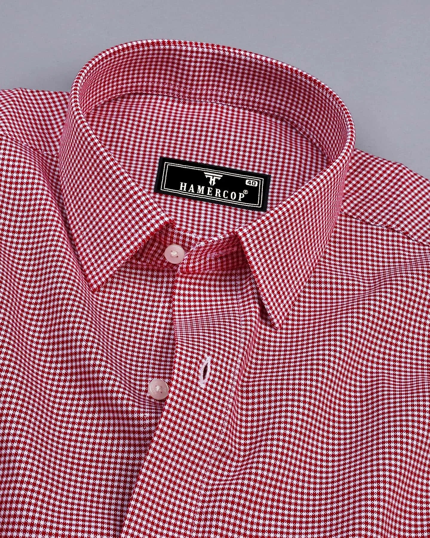 Lucifer Maroon With White Small Check Oxford Cotton Shirt