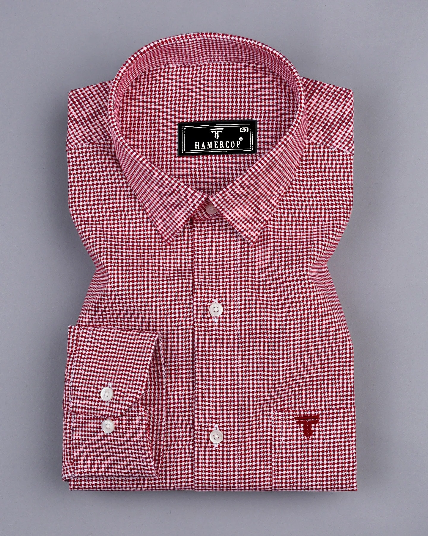 Lucifer Maroon With White Small Check Oxford Cotton Shirt