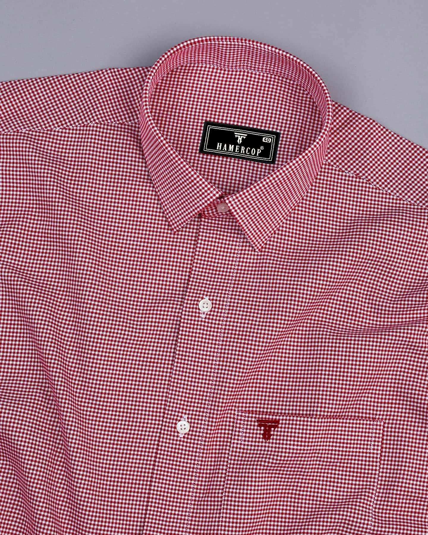 Lucifer Maroon With White Small Check Oxford Cotton Shirt