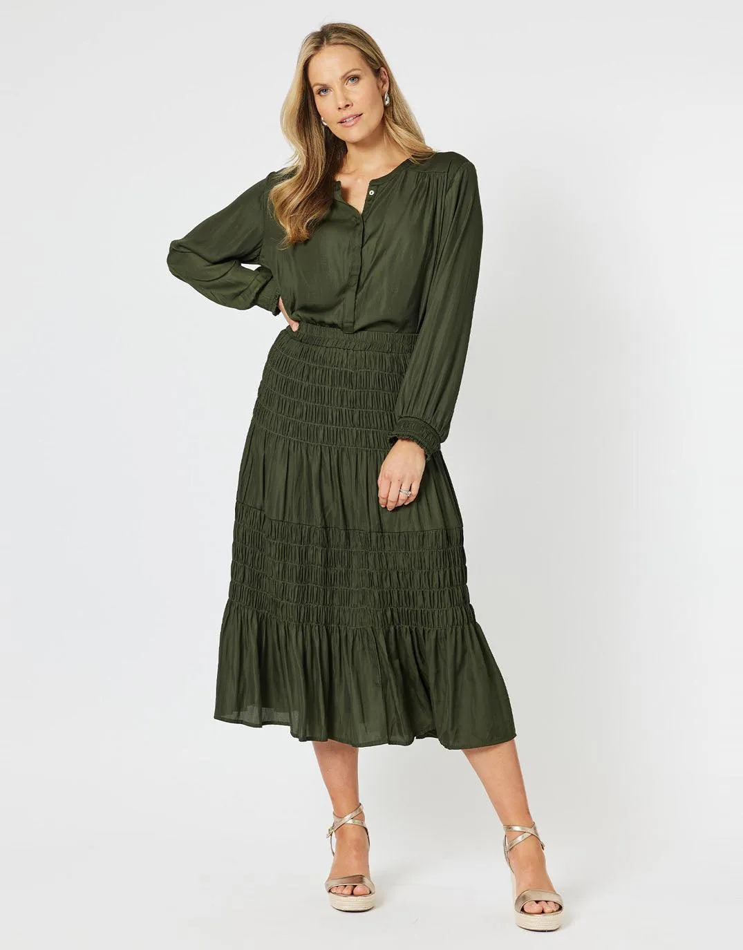Luxe Shirred Skirt - Cypress
