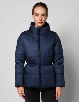 Navy Belted Puffer Jacket Coat