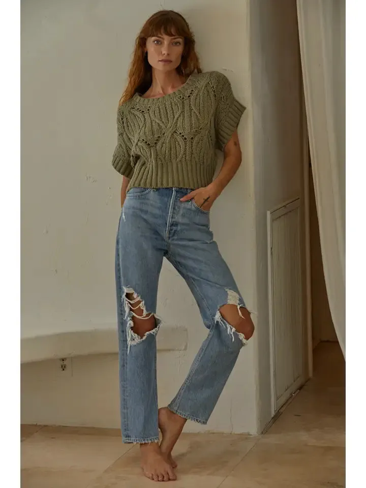 NB Knit Sweater Crochet Round Neck Short Sleeve Top