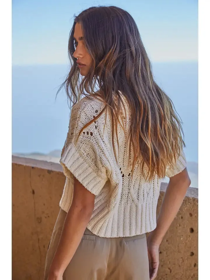 NB Knit Sweater Crochet Round Neck Short Sleeve Top