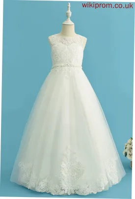 Neck Tulle/Lace Girl Flower - Beading Ball-Gown/Princess With Scoop Sleeveless Dress Floor-length Brianna Flower Girl Dresses