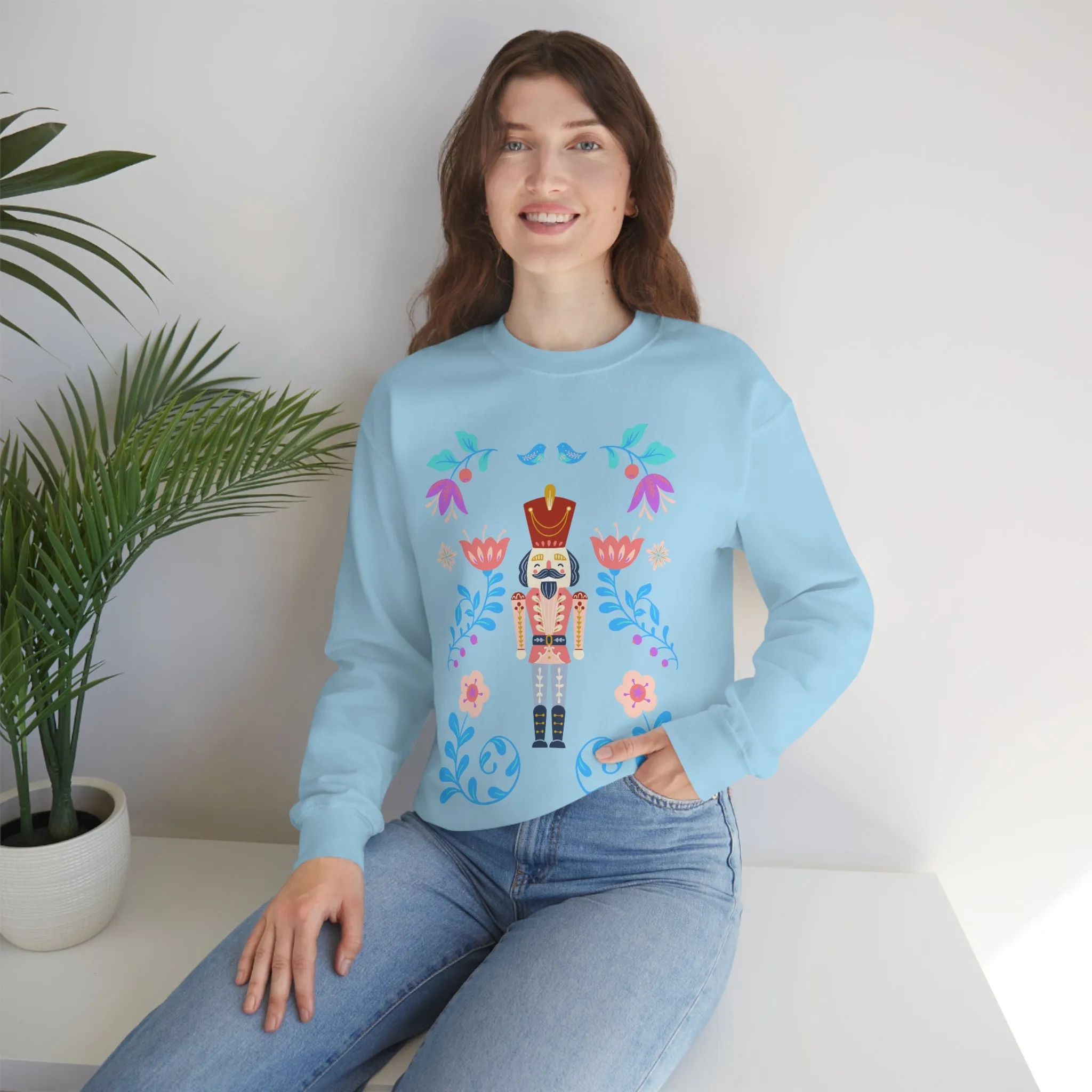 Nutcracker Modern Sweatshirt, Blue Nutcracker Sweatshirt, Trendy Christmas Minimalist  Sweatshirt, Xmas Crewneck Bright Color Crew
