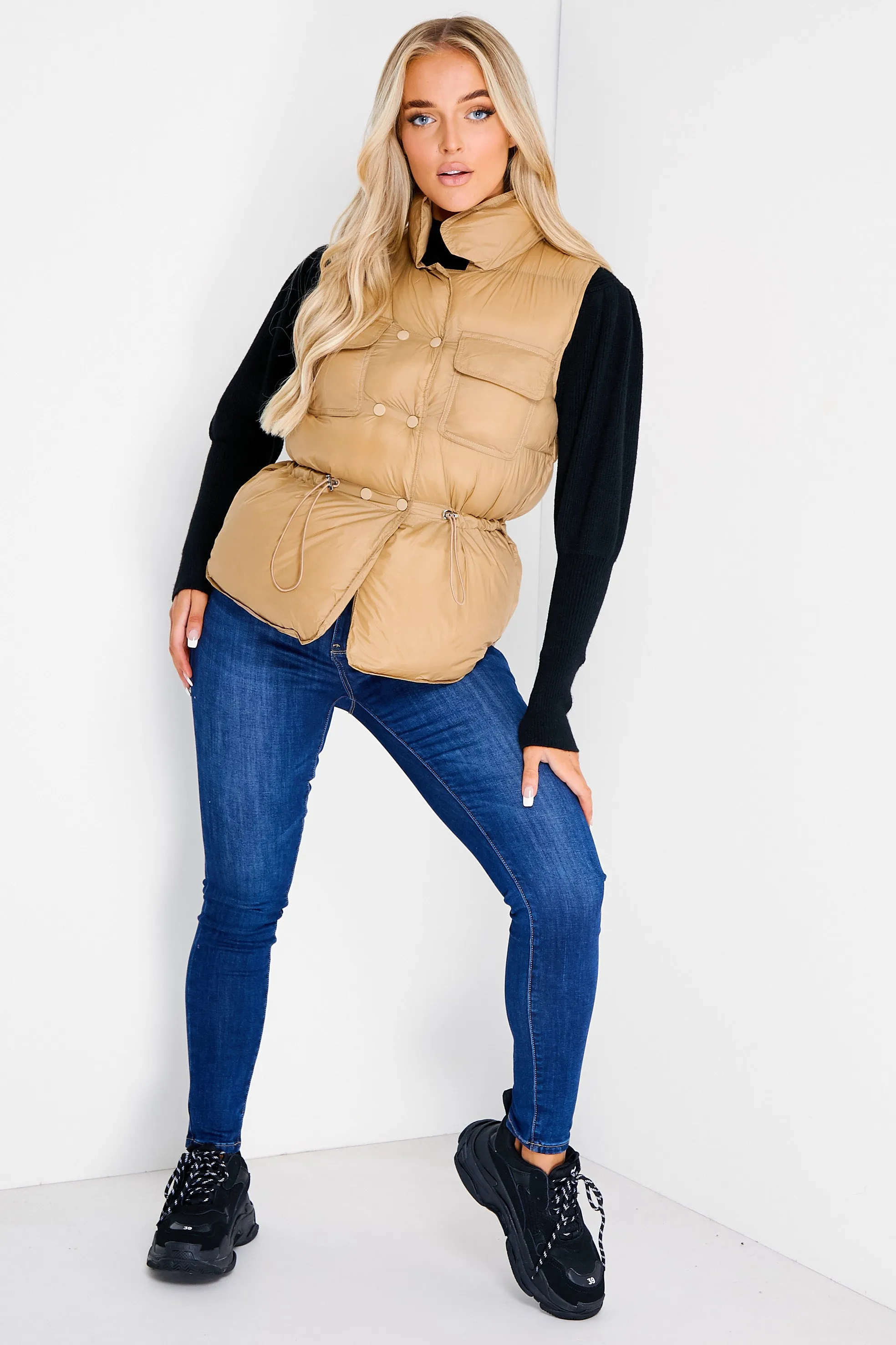 Pia Camel Puffer Gilet Coat