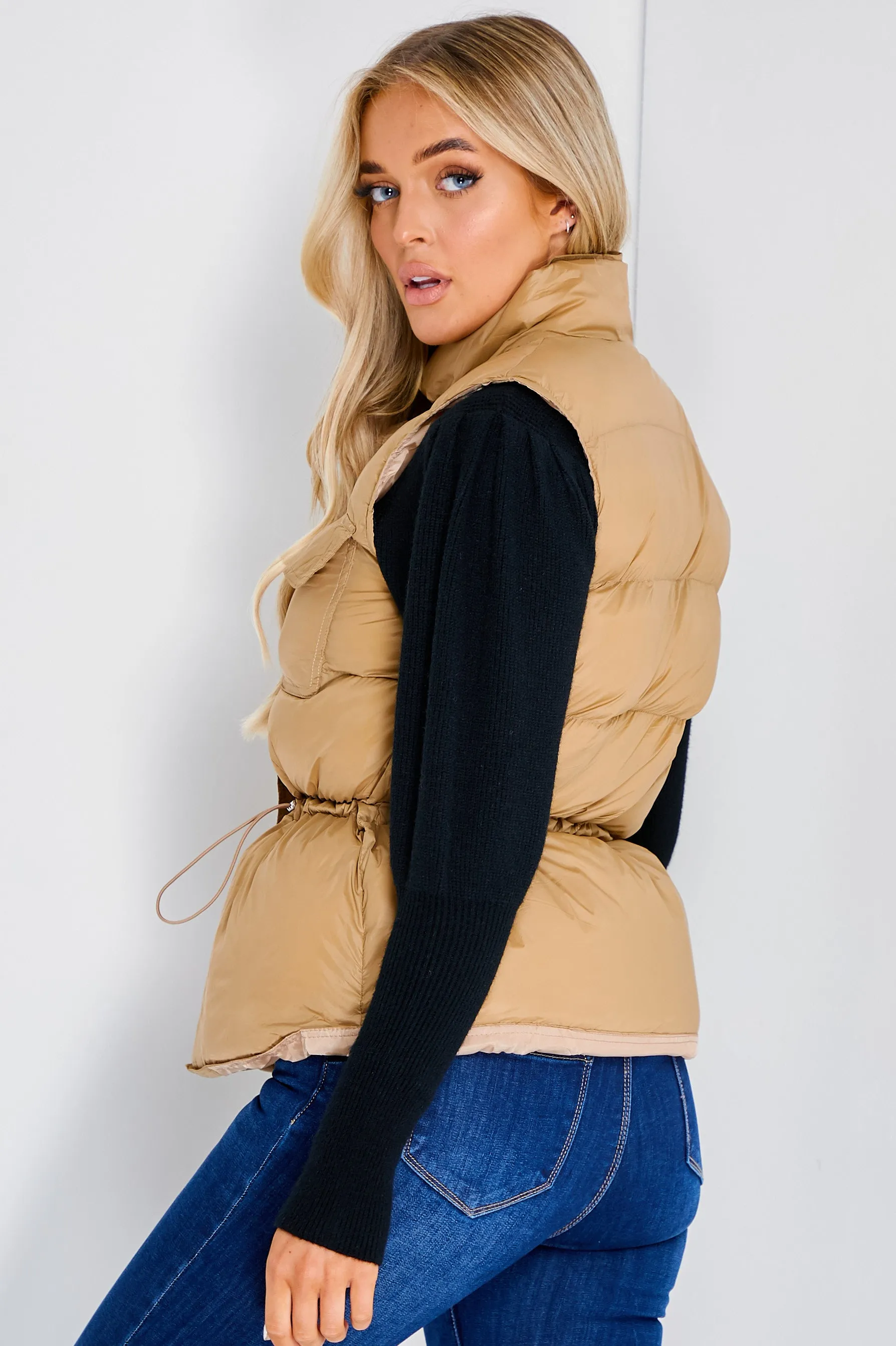 Pia Camel Puffer Gilet Coat