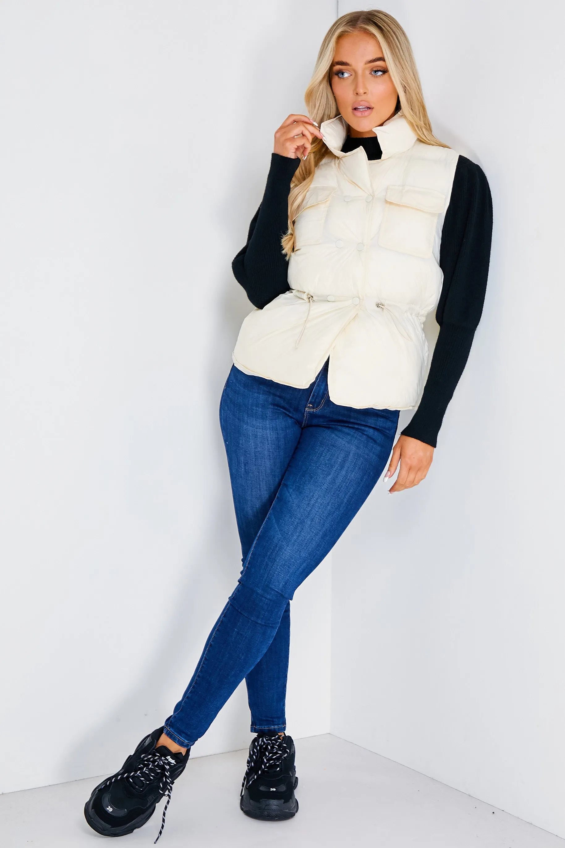 Pia Cream Puffer Gilet Coat