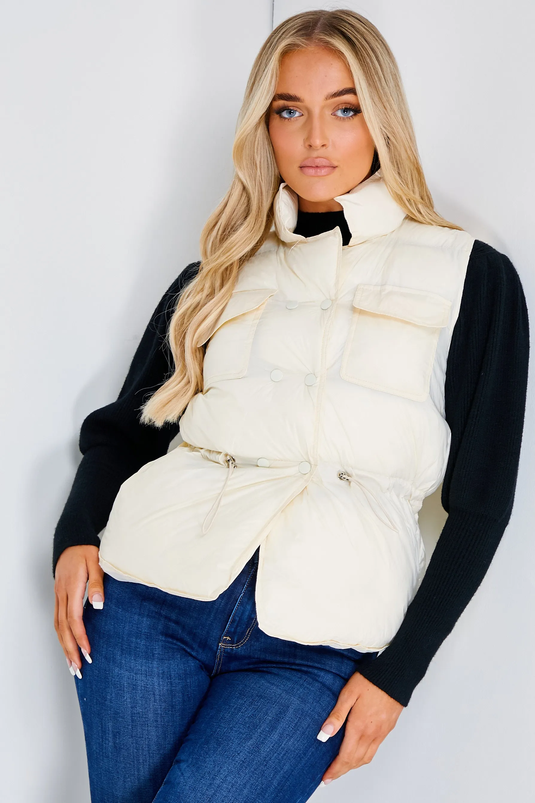Pia Cream Puffer Gilet Coat
