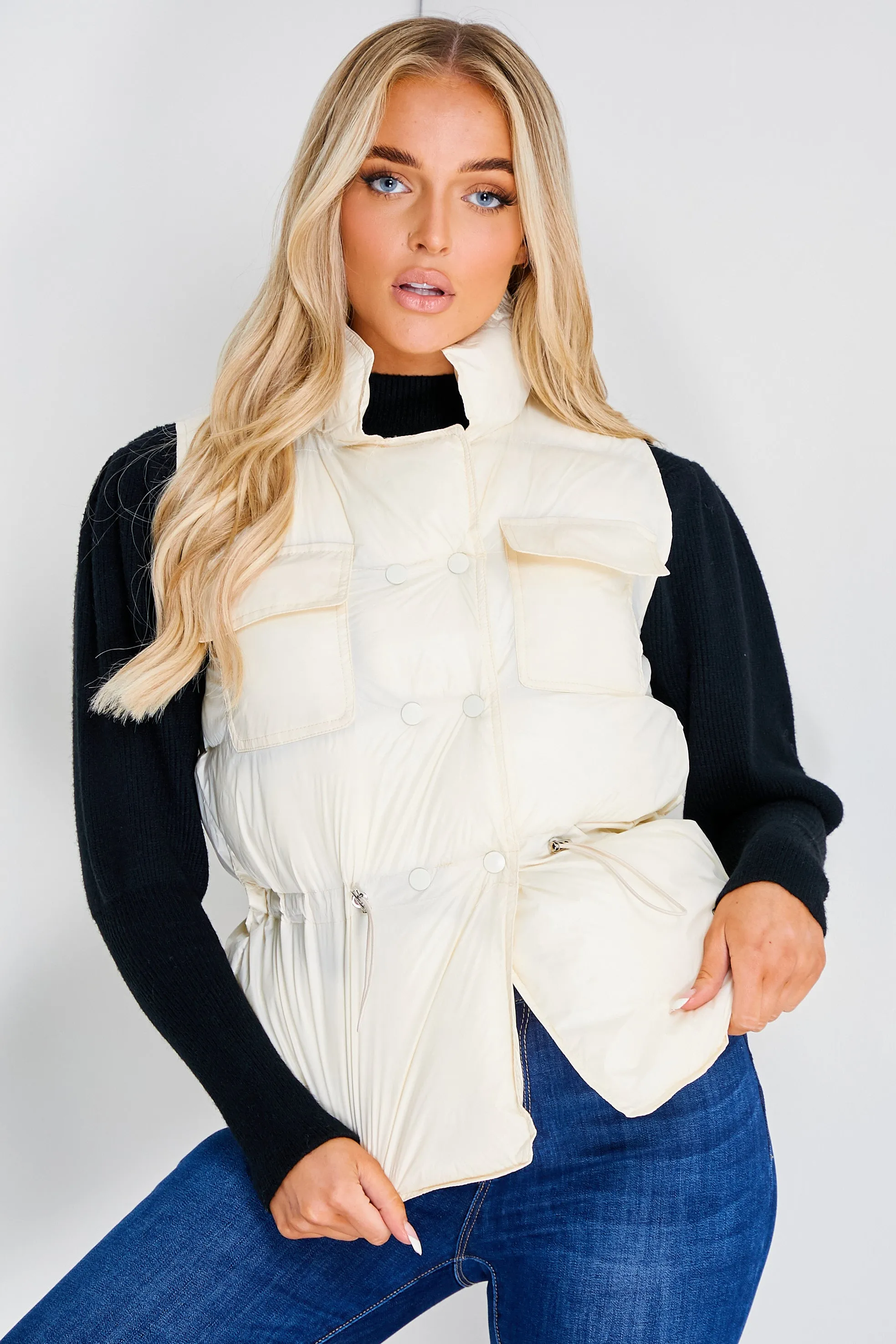 Pia Cream Puffer Gilet Coat