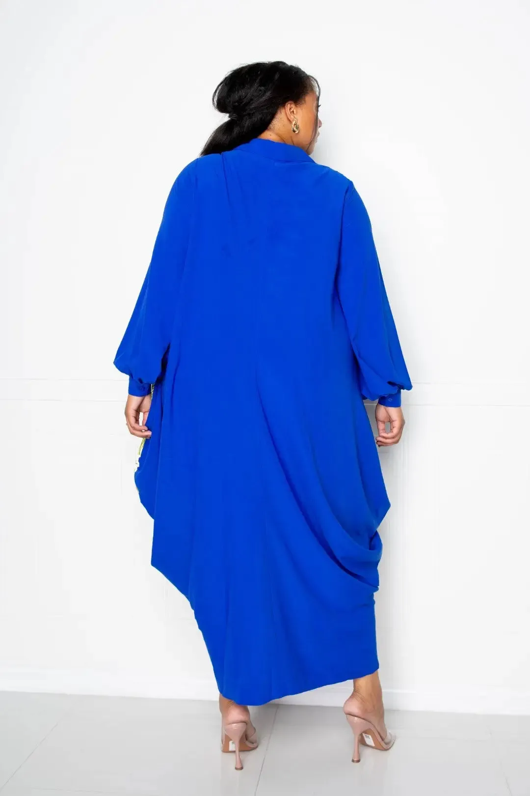 Print Drapy Shirt Maxi Dress