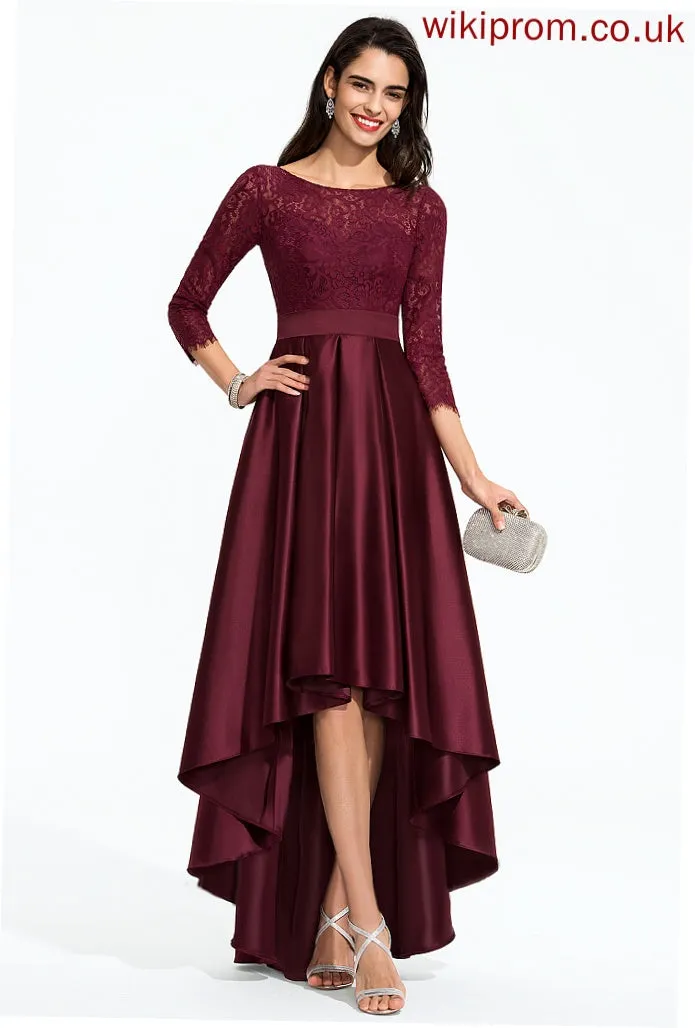 Prom Dresses Asymmetrical Ball-Gown/Princess Satin Cierra Lace Scoop Bow(s) With