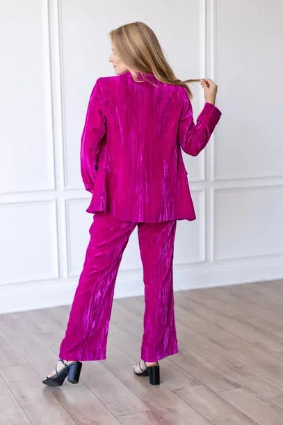 Raspberry Rendezvous Velvet Wide Leg Pant