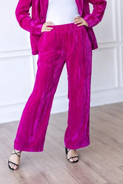 Raspberry Rendezvous Velvet Wide Leg Pant