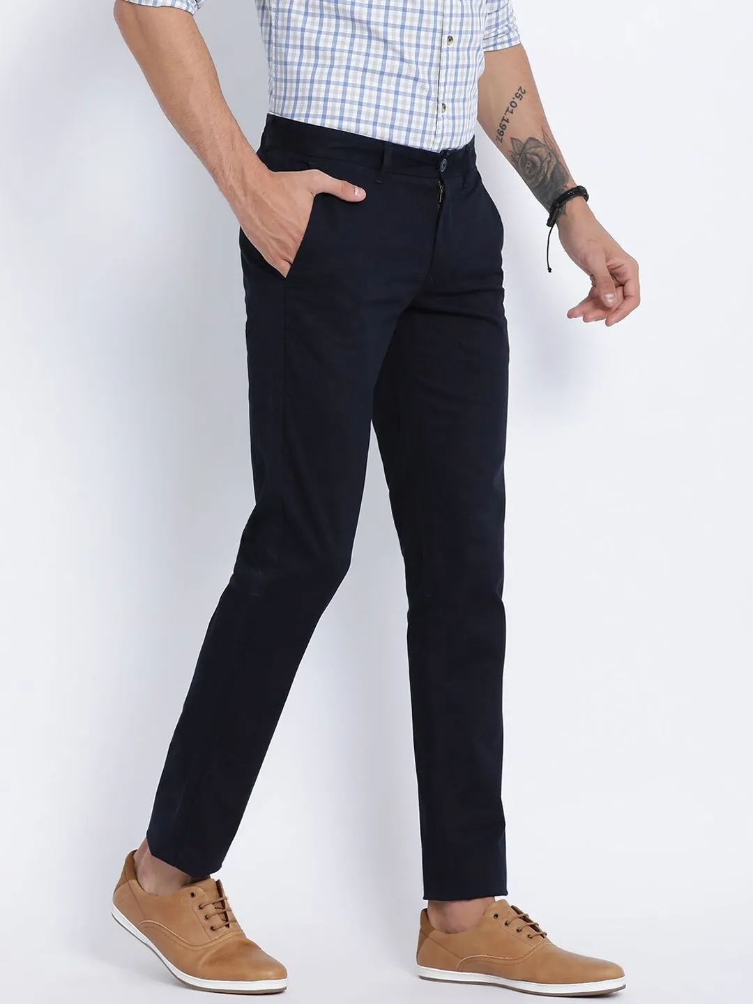T-Base Men Navy Blue Core Chinos Trousers