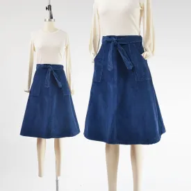 Vintage 70s Navy Blue Corduroy A-line Wrap Skirt Pockets by Madewell size XS S