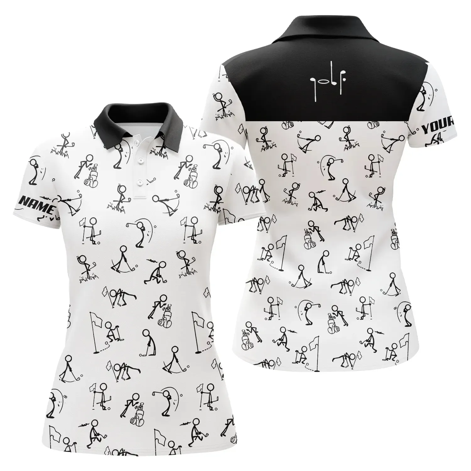 Womens Golf Polo Shirts Custom Name Funny Golf Pattern, White Polo Shirt Golf Outfit Women Golf Top