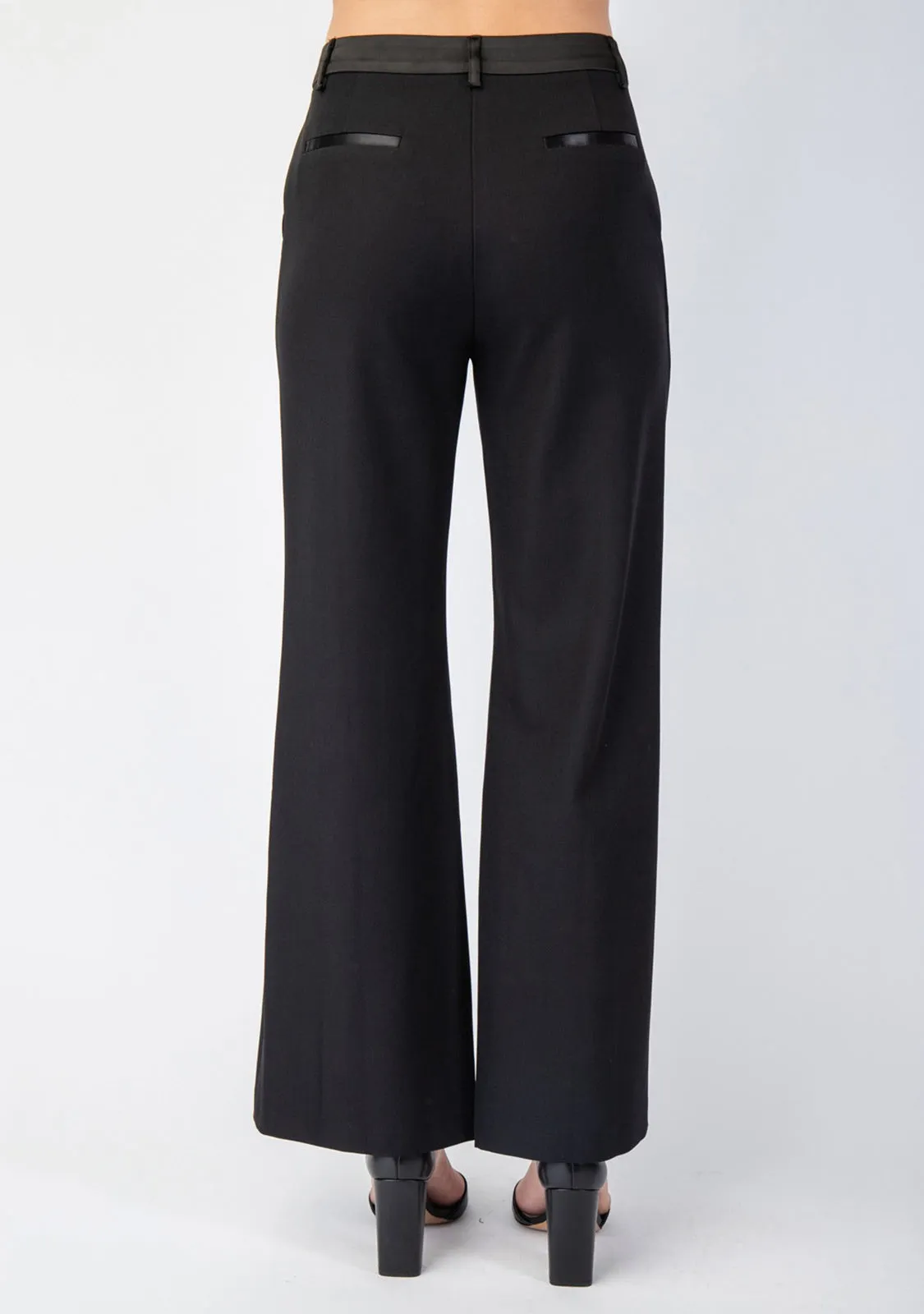 Woven Tailored Pants With Satin Contrast Insert