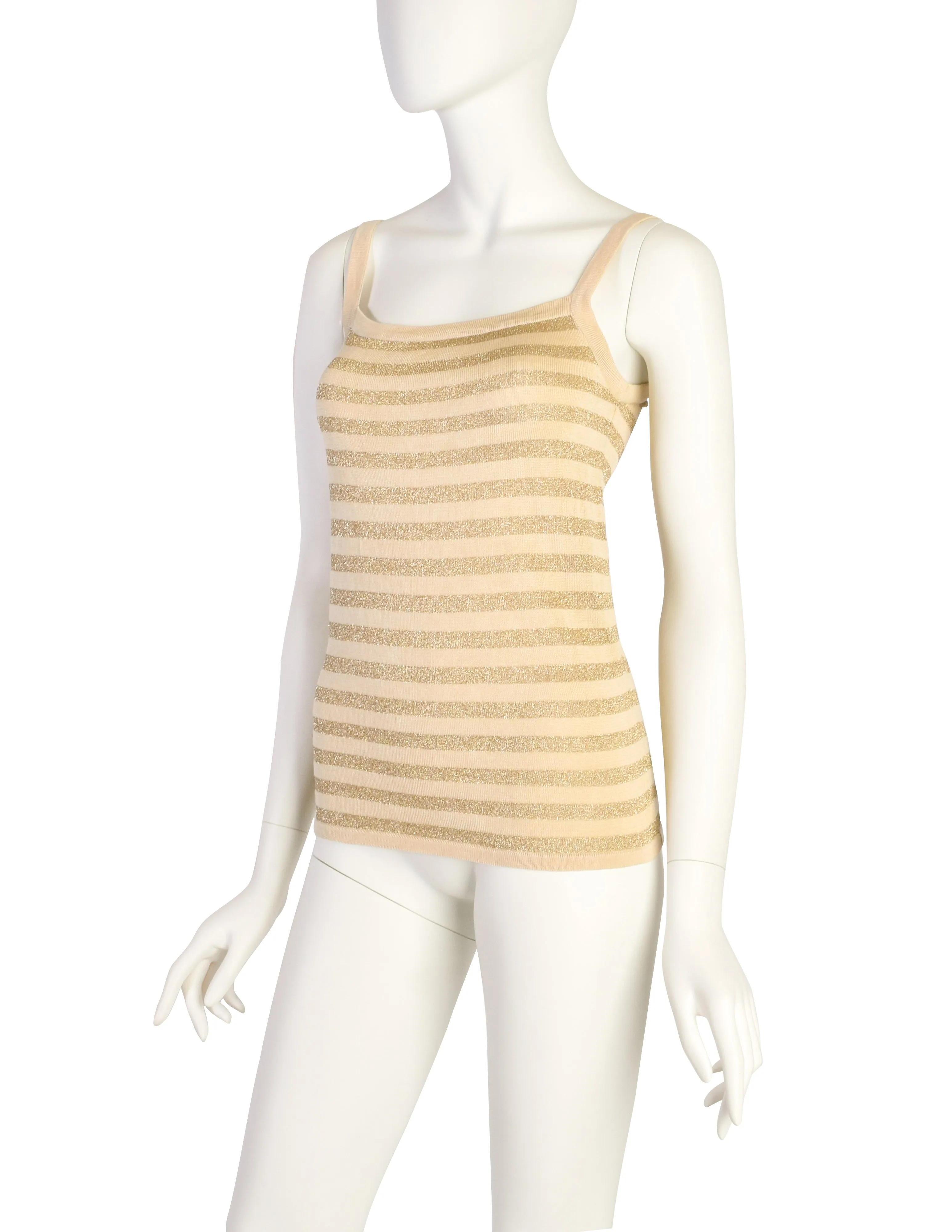 Yves Saint Laurent Vintage 1975 Cream Gold Metallic Striped Silk Tank Top