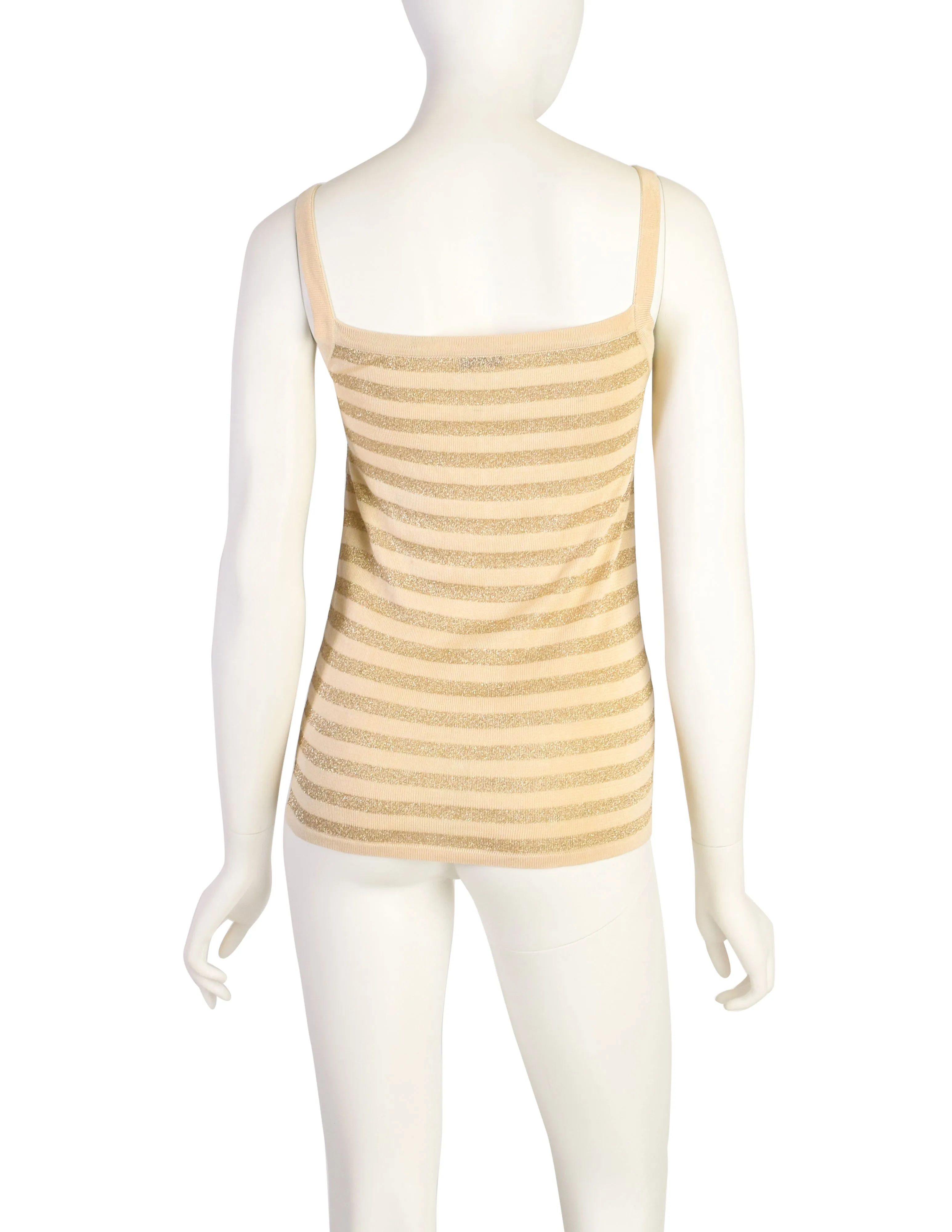 Yves Saint Laurent Vintage 1975 Cream Gold Metallic Striped Silk Tank Top