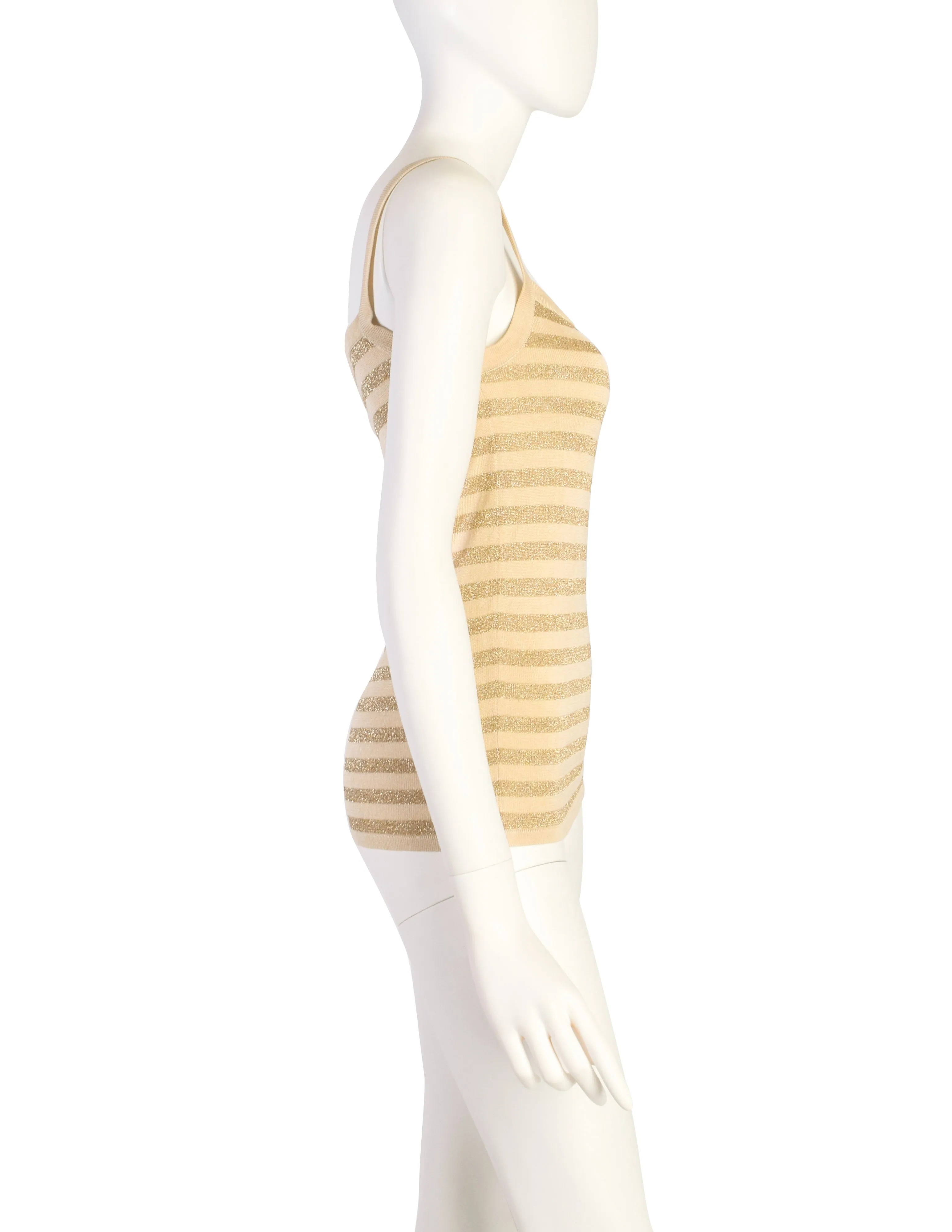 Yves Saint Laurent Vintage 1975 Cream Gold Metallic Striped Silk Tank Top